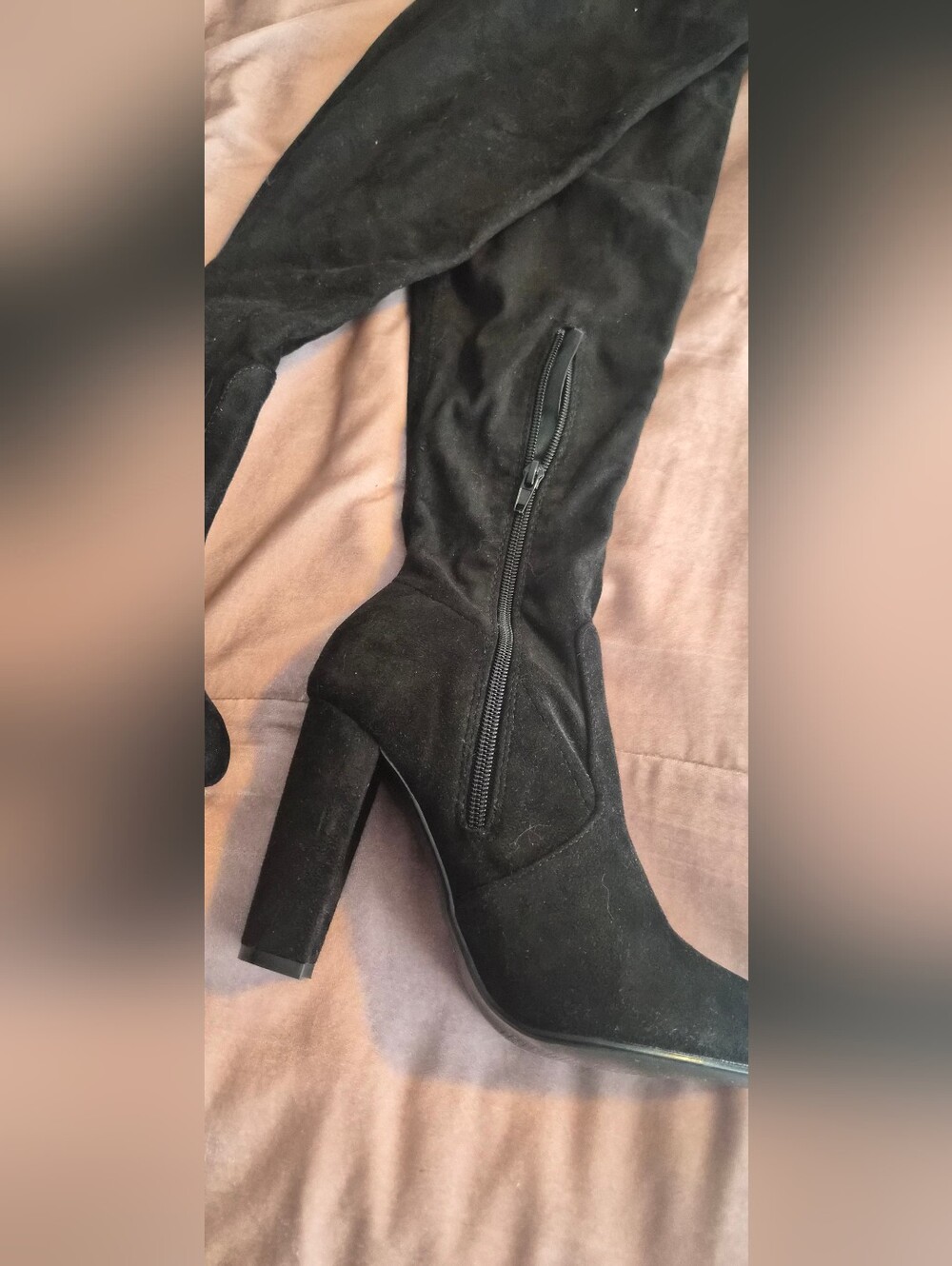 Black Suede High Heel Women's Boot with Side Zip